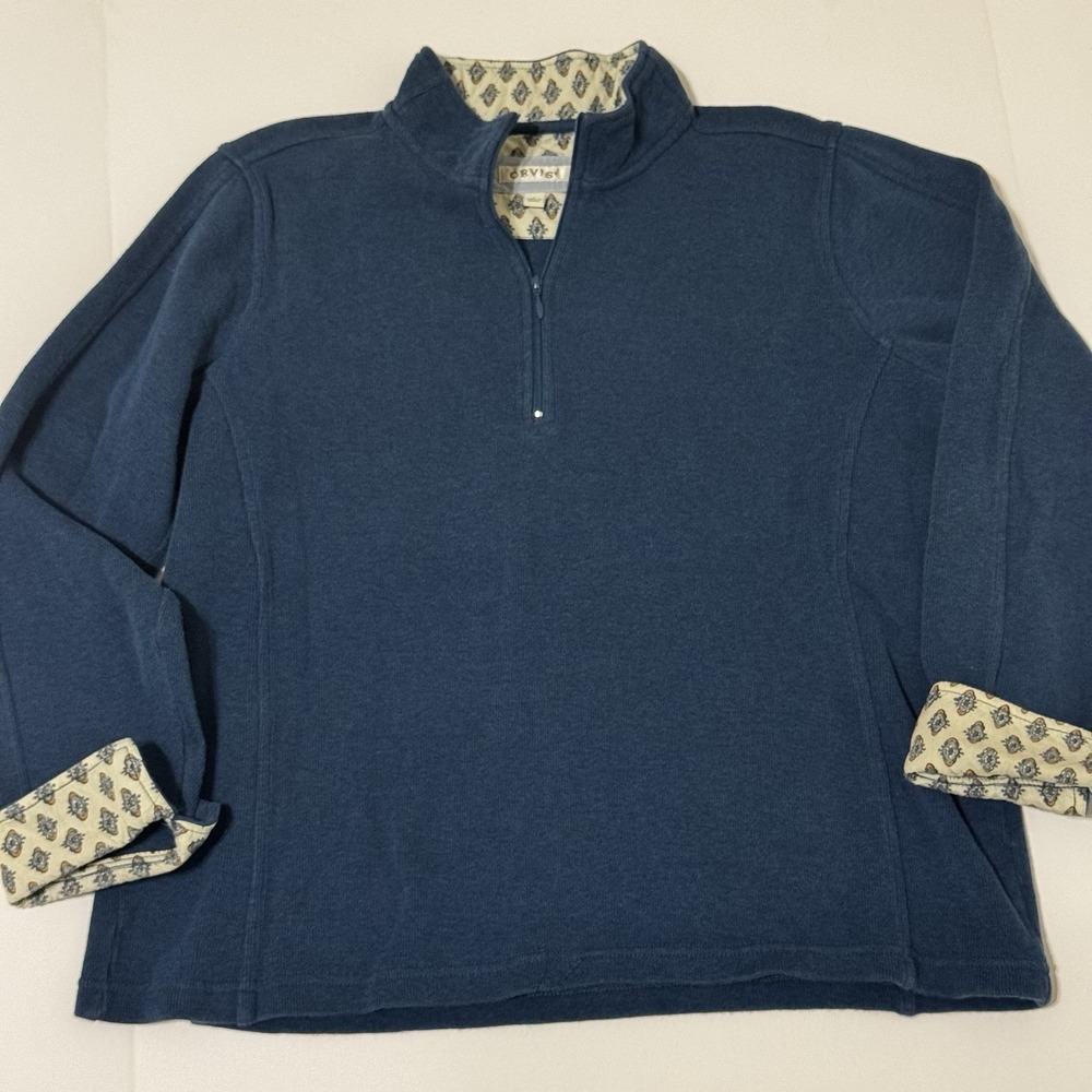 Orvis Sweater Womens Large Half Zip Pullover Pattern Lined Collar Casual Flip